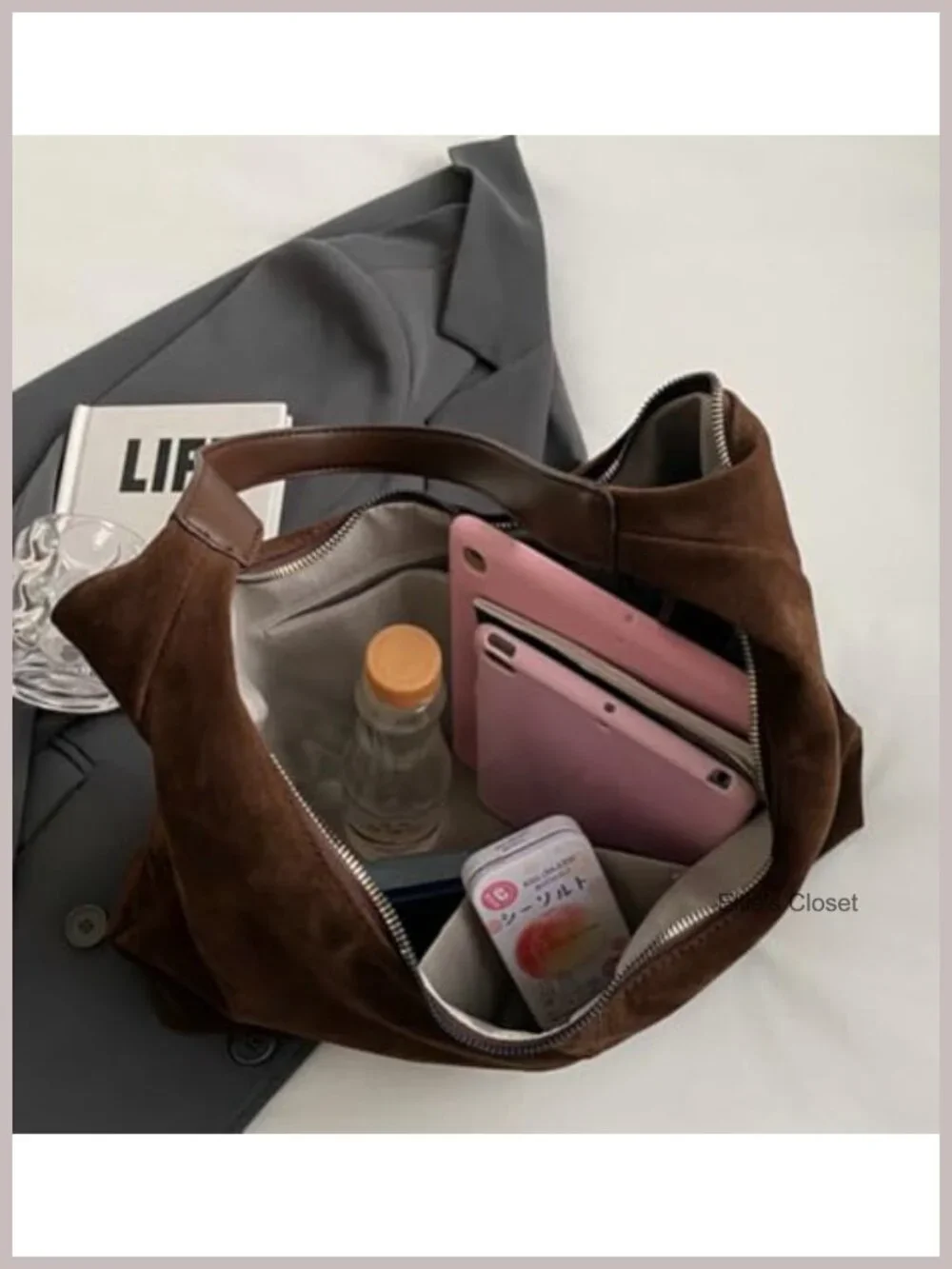 Faux Suede Hobo Tote Shoulder Bag Women Handbag Crescent Purse